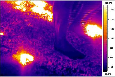 Infrared imagery shows a fire walker’s foot remains cool when the stunt is done correctly. (Image: D. Willey/K. Kjernsmo)